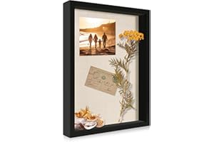 CCDCC 12x16 Large Shadow Box Picture Frame Display Case with Soft Linen Back, Black Wooden Memory Shadow Box Frame with Tempered Glass Cover for Wall Display