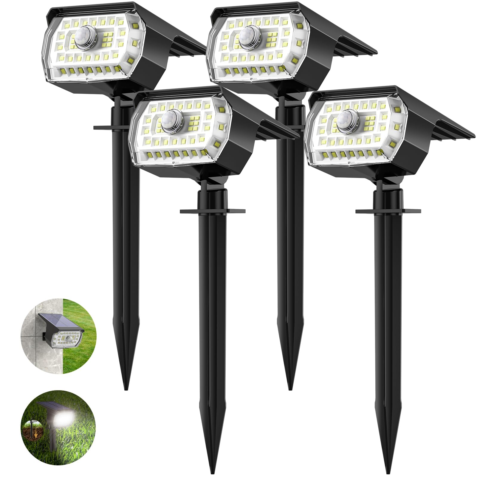 Solar Motion Sensor Lights - 43LED Outdoor Solar Spotlights, 650LM, Cold White 650K IP65 Waterproof Wireless, 4 Pack — image 1