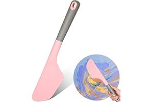 PERTHLIN Large Silicone Spatula 13.3 Inch Pink Paint Spatula Cake Cream Spatulas Silicone Art Painting Tools Art Supplies Spreading Tools Resin Painting Flat Paintbrush Acrylic and Water Based Tool