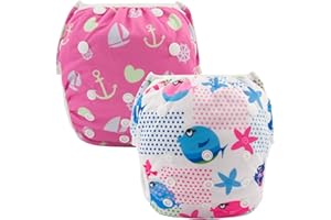 ALVABABY Swim Diapers 2pcs Baby & Toddler Snap One Size Reusable Adjustable Swim Diapers for Swim Classes SW09-10