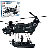 Pave Hawk Helicopter Building Block Set, SWAT Airplane with Warship Building Kit, 1251 PCS Military STEM Toys for Teens