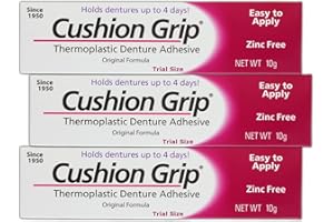 Cushion Grip Thermoplastic Denture Adhesive, 0.35 oz Travel Size (Pack of 3) | Refits and Tightens Loose Dentures On The Go |