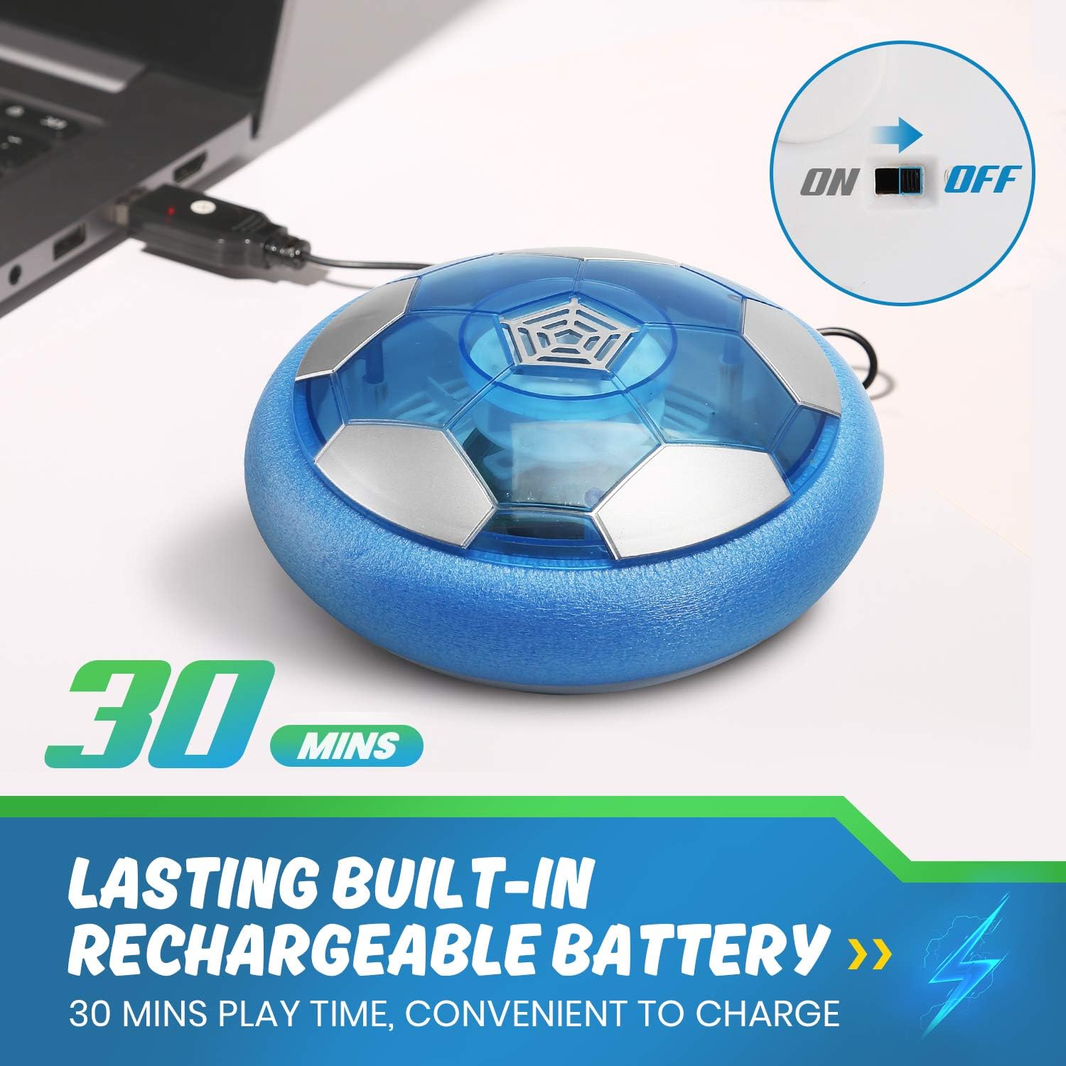 DEERC Kid Toys DE46 Hover Soccer Ball-Set of 2 Rechargeable Air Indoor Soccer Ball with LED Lights and Soft Foam Bumpers, Football Games Toy, Best Gifts for Toddlers,Boy and Girls,No AA Battery Needed: Toys & Games