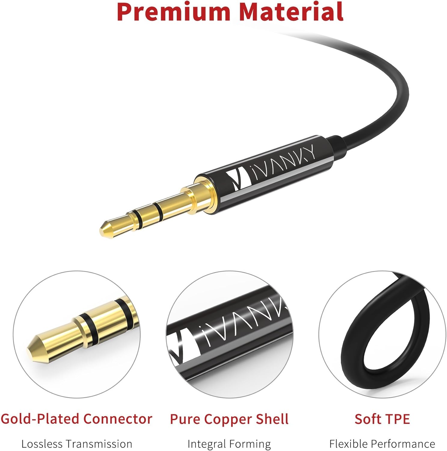 iVANKY Aux Cable 4ft [Hi-Fi Sound, 2-Pack], 3.5mm Auxiliary Audio Cable Input Adapter, Male to Male Aux Cord for Car Stereo, iPhone, iPod, iPad, Headphone Lead for Sony, Beats, etc - Black: Electronics