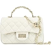 M-ioi-M Small Quilted Crossbody Bags for Women,Leather Shoulder Bag with Gold Chain Strap,Metal Top Handle Flap Evening Purse