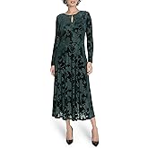 Tommy Hilfiger Womens Long Sleeves Keyhole Neck Midi Dress