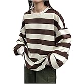 Milumia Women's Color Block Striped T Shirt Crew Neck Long Sleeve Oversized Tees Sweatshirts