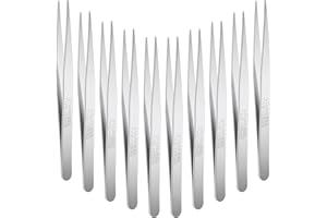 WILLBOND 10 Pcs Stainless Steel Tweezers - Lab Forceps, Long Tweezers with Flat Round Tip, Hair Removal, Garden, Serrated Tip, Straight 5 Inch for Plants, Craft, Electrical Repair