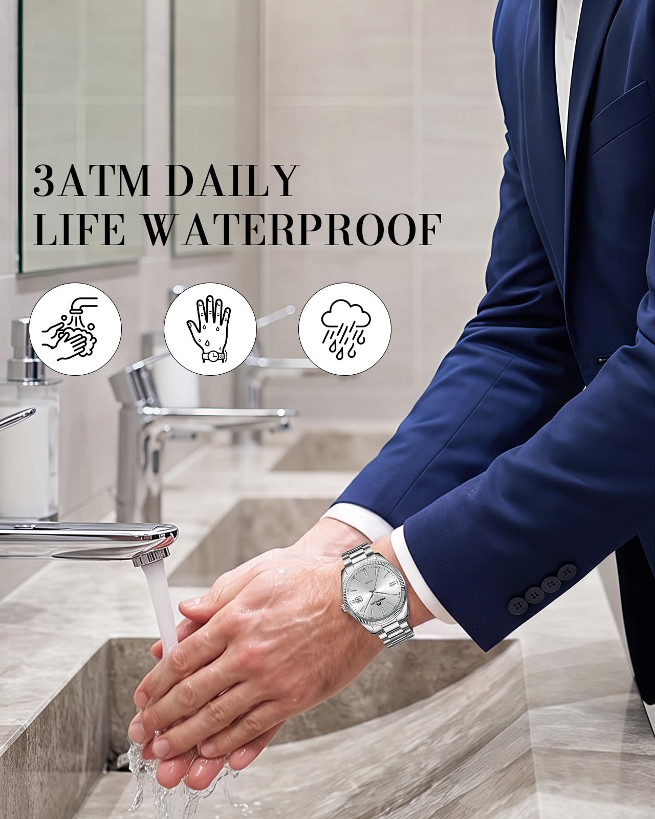 MEGALITH Uhren Herren Edelstahl Armbanduhr: Silber Wasserdicht Analog Herrenuhren - Klassisch Einfach Design Uhr mit Datum Leuchtend - Geschenke für Business Lässig Männer 4