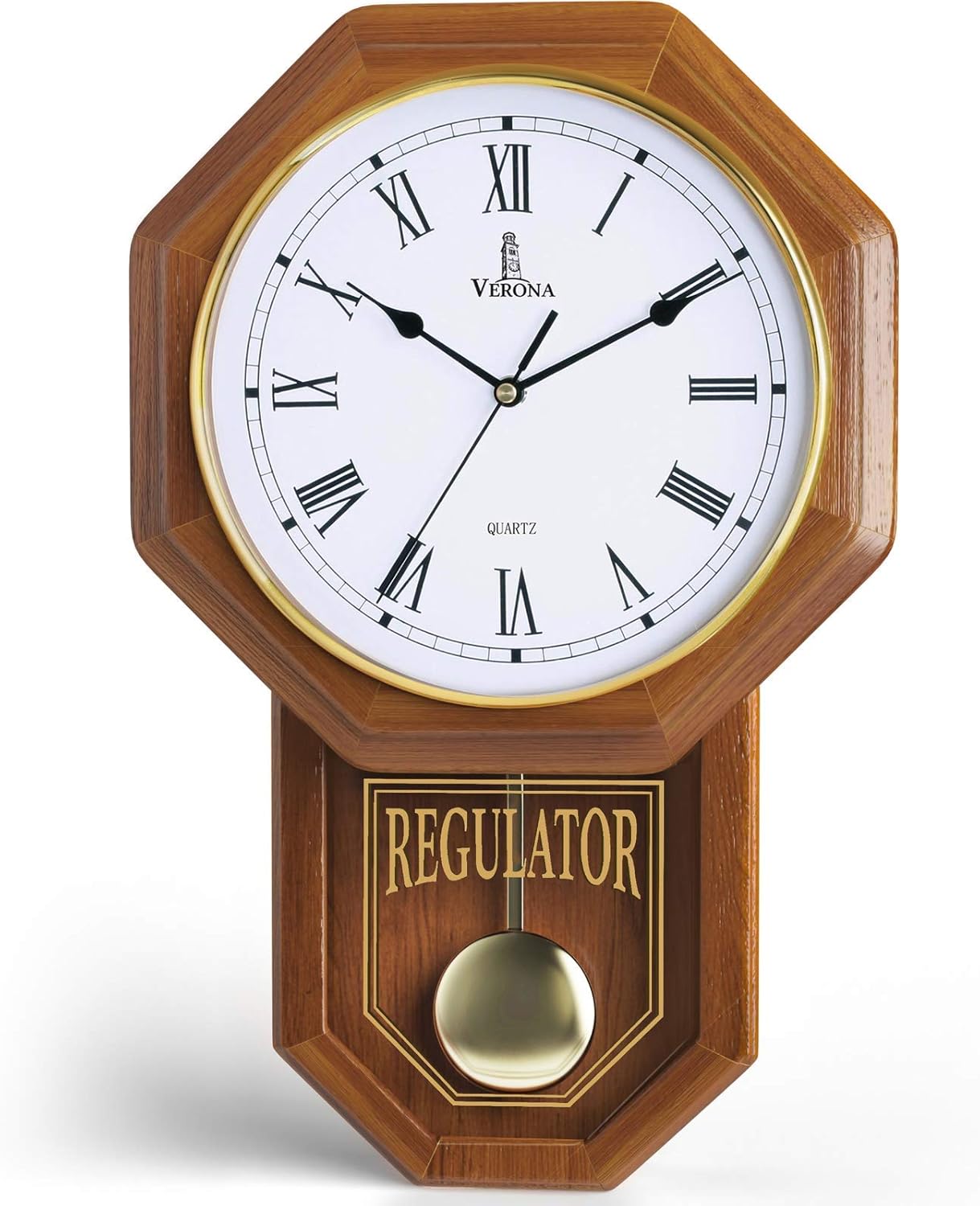 Amazon Com Pendulum Wall Clock Decorative Wood Wall Clock With Pendulum Schoolhouse Clock Regulator Design Battery Operated Silent Wooden Pendulum Clock For Living Room Office Home Decor Gift 18 X11