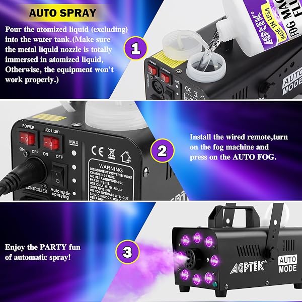 AGPTEK FOG MACHINE, SMOKE MACHINE WITH 13 COLORFUL LED LIGHTS EFFECT, AUTO MODE 2000CFM FOG WITH 1 WIRED RECEIVER AND 2 WIRELESS REMOTE CONTROLS, PERFECT FOR WEDDING, HALLOWEEN, PARTY AND STAGE EFFECT