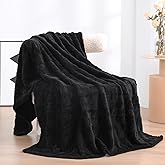 Linecooo Black Fleece Throw Blanket 50”×60” for Couch Sofa Bed,Super Soft Cozy Plush Microfiber Flannel Blanket with 3D Checkered Design Lightweight for Adults,Woman,Girls