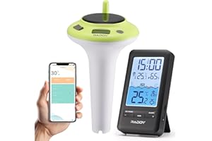 Raddy PT-5 Wi-Fi Pool Thermometer, Wireless Smart Floating Sensor with Indoor Console, APP Remote Monitoring, IPX8 Waterproof, Solar & USB-C Rechargeable, for Hot Tub Spa Swimming Pool Tank Aquarium