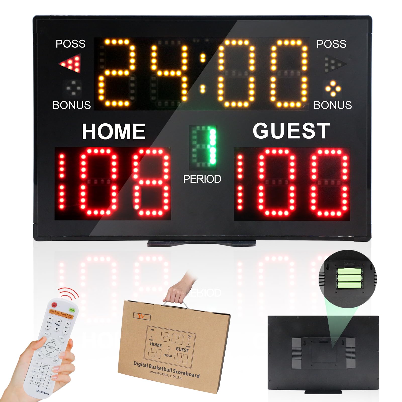 Photo 1 of Ousmile Basketball Scoreboard with Timer Clock, Digital Scoreboard with Remote, Portable Battery Powered Electronic Scoreboardfor Baseball/Tennis/Soccer/Volleyball/Ping Pong Games