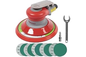 UPWOOD Pneumatic random orbital sander 6-inch light weight palm sander 3/16" (5 mm) diameter orbit 12000 RPM with extra 15pcs sandpaper