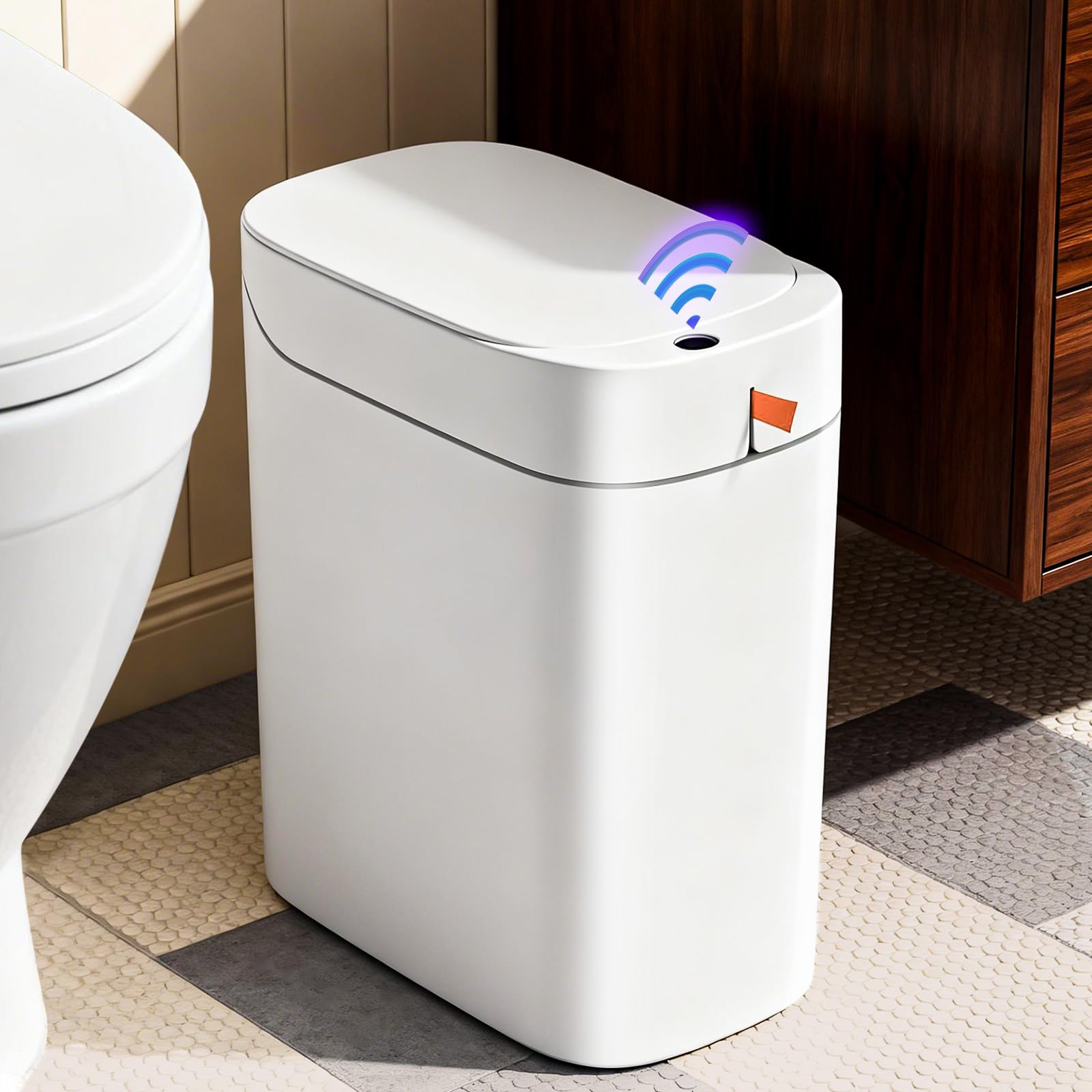 Photo 1 of *NONFUNCTIONAL** MOPUP Bathroom Trash Can, Automatic Bagging Garbage Can, 3.5 Gallon Slim Smart Small Plastic Trash Bin, Narrow Motion Sensor Trash Can for Bedroom, Office White