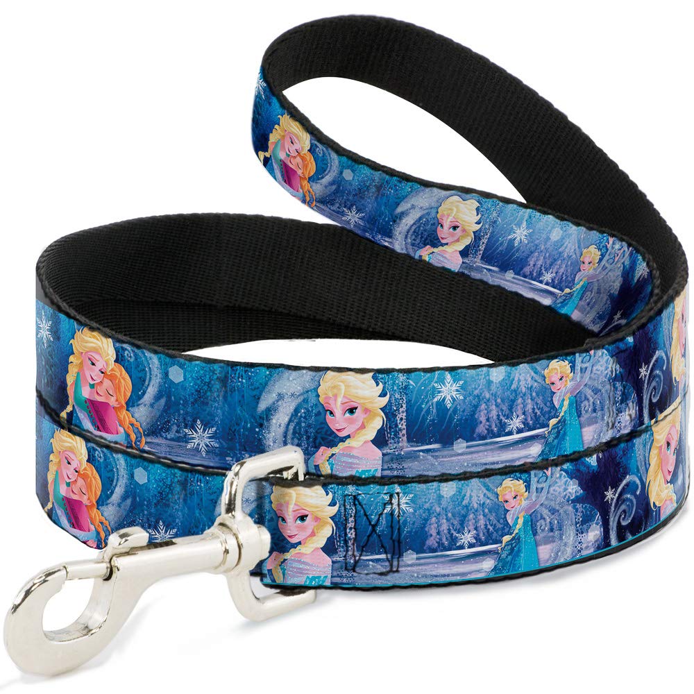 Buckle-Down Pet Leash - Frozen Elsa the Snow Queen Poses/Snowflakes - 6 Feet Long - 1" Wide