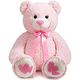 HollyHOME Giant Teddy Bear Stuffed Animal Large Bear Plush with Red Heart for Girlfriend and Kids Holiday Toy Gift 36 inch Pink