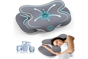 JINXIA Cervical Neck Pillow for Neck and Shoulder, Odorless Memory Foam Pillows & Soft Silk Cover, Ergonomic Orthopedic Neck Support Pillow for Side Back Stomach Sleepers, Gray