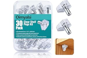 OIMYALSI 30 Pack Clear Shelf Pegs – 5mm Shelf Pins with Extended Steel Inserts – Transparent Support Pegs for Cabinet, Closet, Bookshelf – Strong Hold, Easy Installation