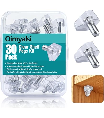 48-Pack Clear 5mm Shelf Support Pins With Steel Core | For 5mm Holes, Cabinet & Furniture Dowels
