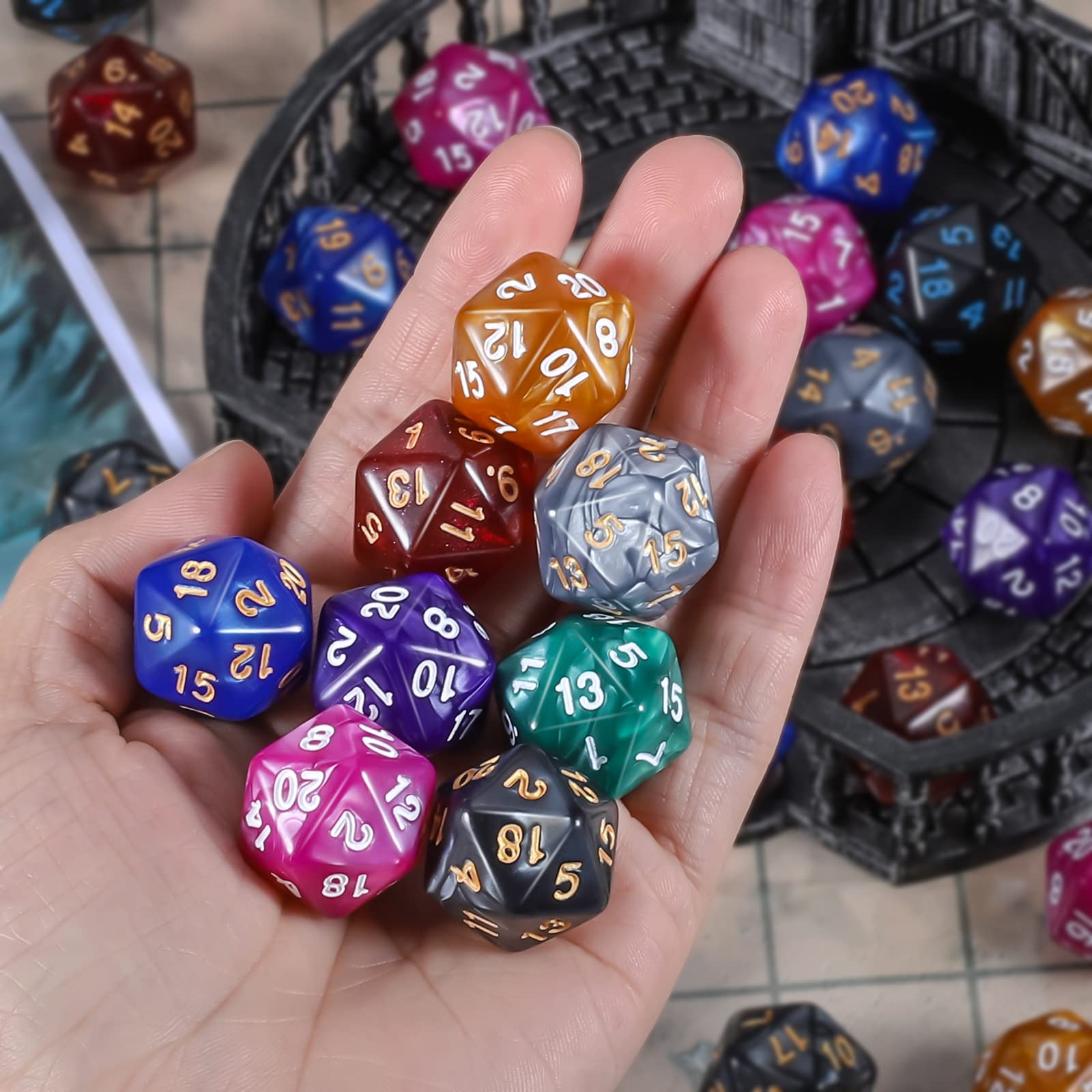 CiaraQ DND Polyhedral Dice (100pcs) with A Dice Bag Compatible with Dungeons and Dragons DND RPG MTG Role Playing Table Games (D20 dice, 10 colors-100 pcs)