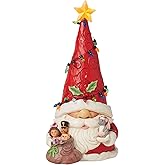 Enesco Jim Shore Heartwood Creek Gnome Santa Wrapped in Lights Lit Figurine- Stone Resin Hand Painted Crafted Collectible Gnomes Mini Figurines with Lights Christmas Home Decor Statue, 9.25 Inch