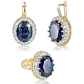 Richapex Jewelry Set for Women, 18k Gold Hoop Earrings Ring Set, Sapphire Earrings Ring Set, Prom Party Jewelry Gift for Mother Friend Wife