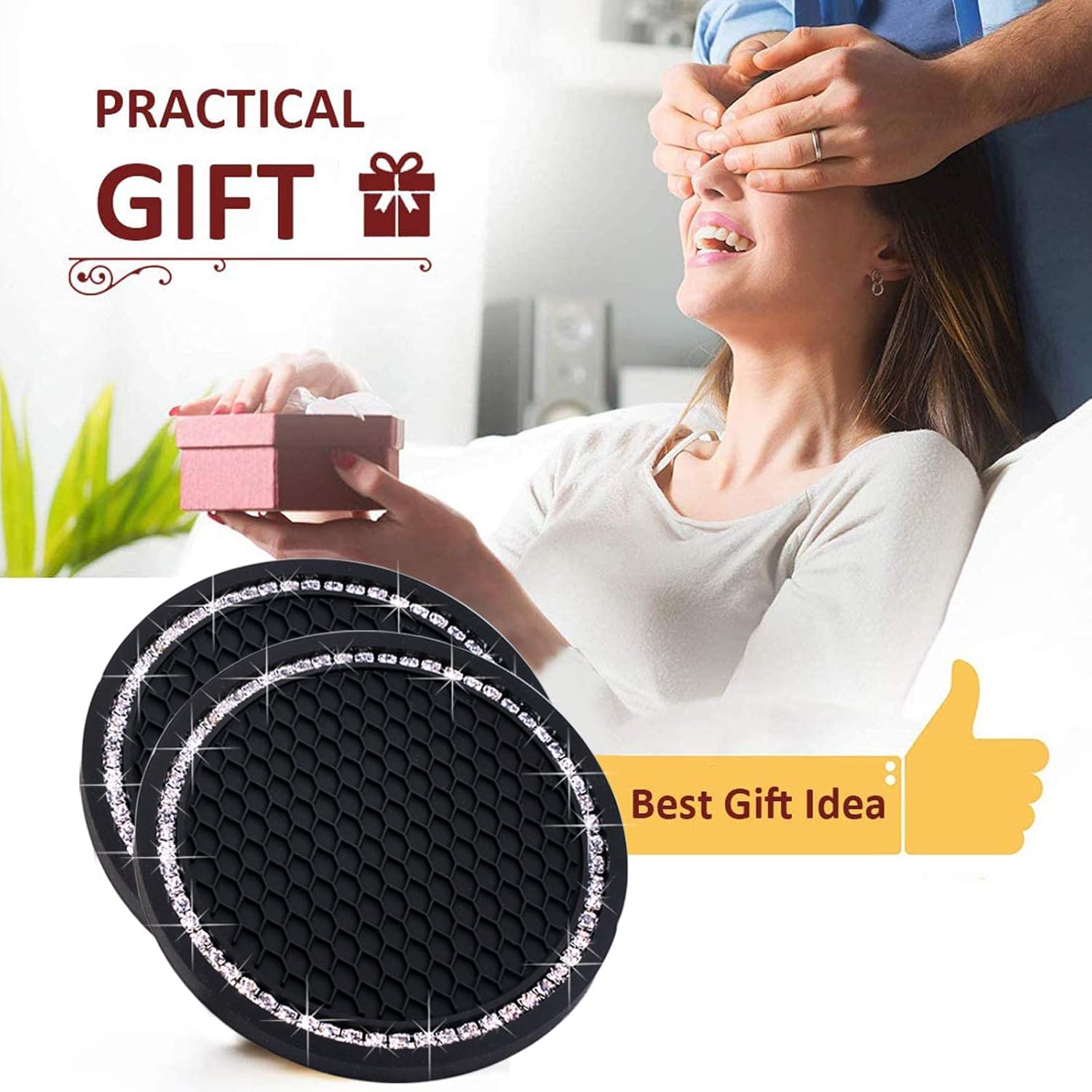 DBlosp Universal Vehicle Bling Cup Holder Insert Coaster Car Interior Accessories-2.75 inch Silicone Anti Slip Crystal Rhinestone Car Coaster-Universal (Pack of 2): Automotive