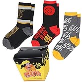 Bioworld Naruto Shippuden Kids Ramen Take Out Gift Box 3-Pair Youth Crew Socks Mix And Match Set