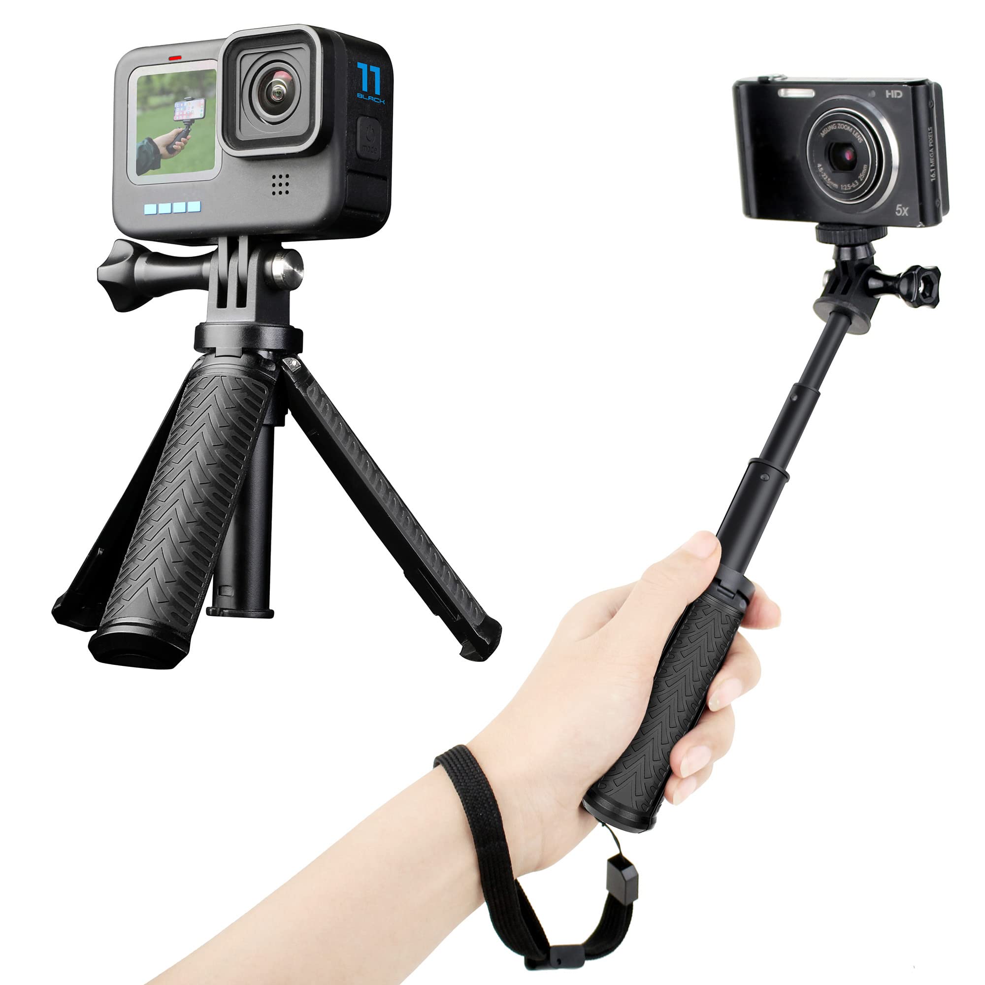 YALLSAME Mini Selfie Stick Tripod for GoPro Hero 13 12 11 10 9 8, Portable Handle Grip Action Camera Selfie Stick for DJI Osmo Action 6/5 Pro/4/AKASO Brave EK7000, Extension Pole Tripod for GoPro Max