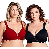 Curve Muse Women's Lightly Padded Underwire Lace Bra with Padded Shoulder Straps