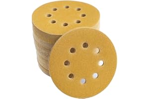 Aiyard 5-Inch 8-Hole Hook and Loop Sanding Discs 120-Grit Random Orbit Sandpaper, 100-Pack