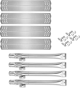 Uniflasy BBQ Parts Kit Grill Burner and Heat Plates Shield for Home Depot Nexgrill 720-0830H, 720-0830D, Includes 4 Pack Stainless Steel Grill Burner Tubes Pipe and Burner Cover Replacement Parts Kit