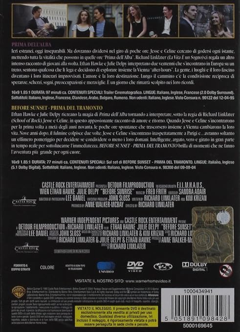 Amazon Com Prima Dell Alba Prima Del Tramonto 2 Dvd Italian Edition Ethan Hawke Julie Delpy Richard Linklater Movies Tv