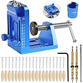 Pocket Hole Jig Kit with Adjustable Drill Guide, Stop Collars, 30PCS Screws & Plugs, Allen Wrench – Complete Woodworking Joinery System