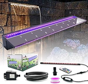LONGRUN Acrylic Spillway Waterfall Multi-Color Controllable LED Light Water Pool Fountain with 47.2” PVC Tube Fountains Kit for Swingming Pond Garden Outdoor-35.4