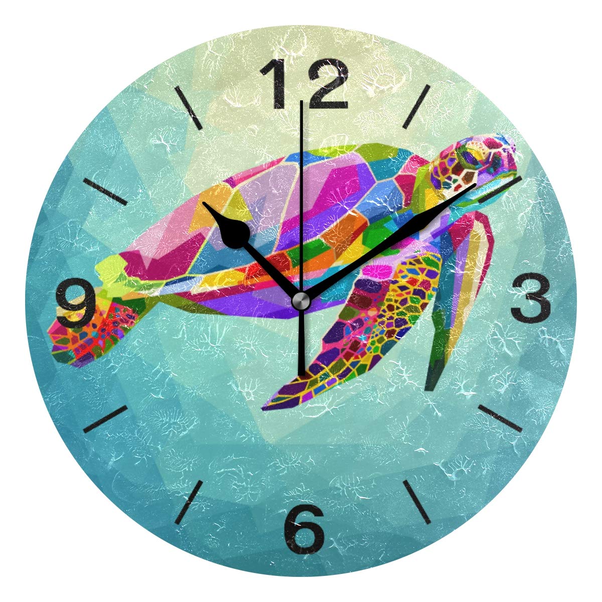 ISAOA Ocean Rainbow Turtle Wall Clock, Silent Non Ticking Clocks Battery Operated Desk Clock 9.5 Inch Quartz Analog Quiet Bedroom Living Room Home Decor