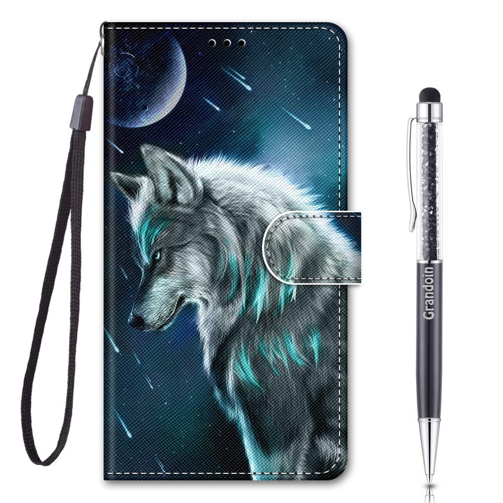 Grandoin Compatible with for Xiaomi Redmi Note 10 Pro/Note 10 Pro Pax Case, PU Leather Flip Cover Wallet Case with Closure Stand Card Holder ID Slot Folio Soft TPU Bumper Protective Skin (Wolf) — image 1