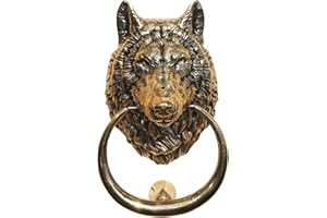 ANATOLICA XL Wolf Head Door Knocker,8.9 inches Tall,Solid Brass,Wolf Front Door Ornament(Antique Brass)