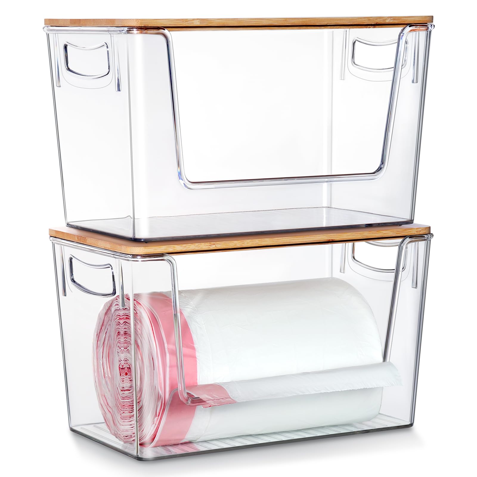 Photo 1 of (MISSING LIDS) (see all images) 2 Pack Trash Bag Holder Dispenser, Extra Large Garbage Bags Holder, Stackable Trash Bag Holder