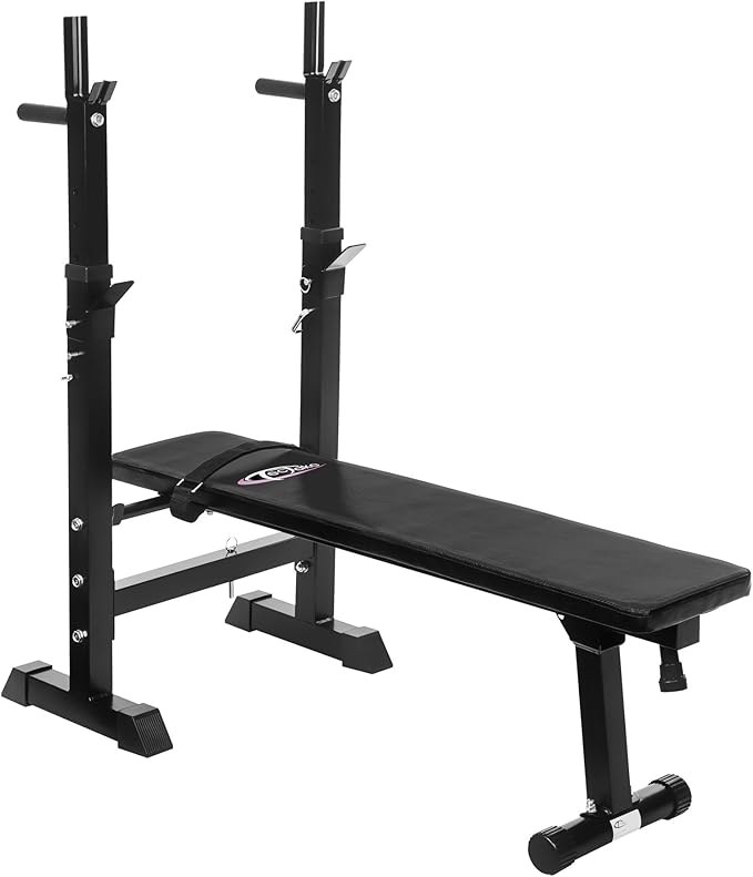 TecTake Foldable Gym Weights Bench With Adjustable Barbell Rack Amazon