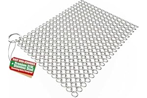 AMAGABELI GARDEN & HOME Amagabeli Cast Iron Cleaner 8"x6" 316L Stainless Steel Chainmail Scrubber Cast Iron Skillet Cleaner for Pan Pot Wok Griddles BBQ Grills Cast Iron Cleaning