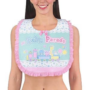 Littleforbig Silky Waterproof Printed Adult Bib with Adjustable Hook-and-Loop Fastener Closure - Parade Big Pink Ruffle Bib