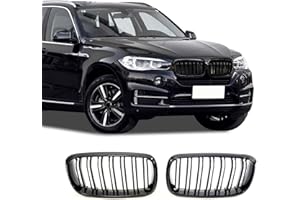 BDBO Front Grille Double Slats Front Grill for 2014-2018 X5 F15 X6 F16 X5M F85 X6M F86 - Front Kidney Grille (ABS Glossy Black)
