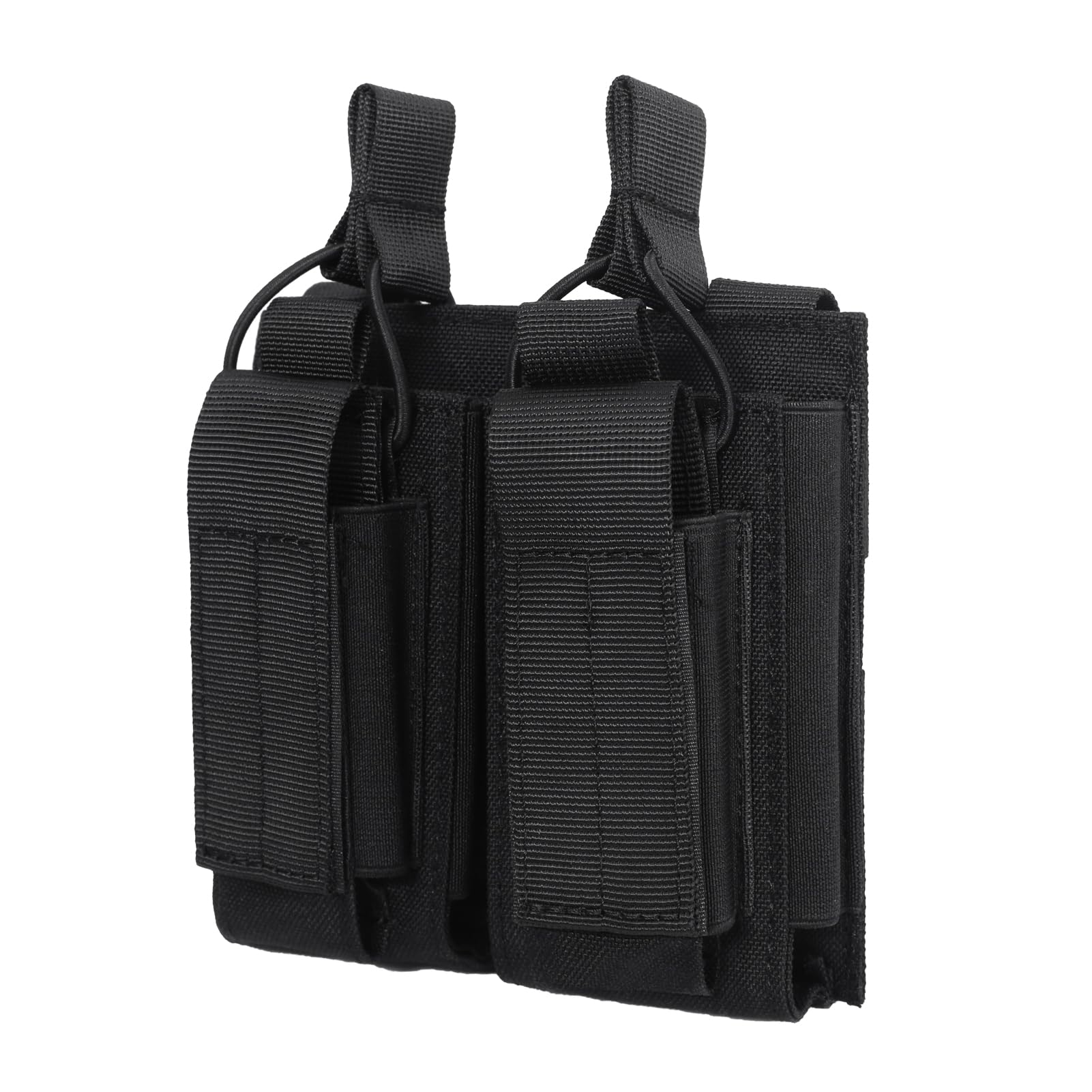 Azarxis Molle Pistol Mag Pouch Holder Universal Tactical Magazines Carrier Holster Bag Double Triple Open-Top Pocket for Ammo (Black - Double Pockets)