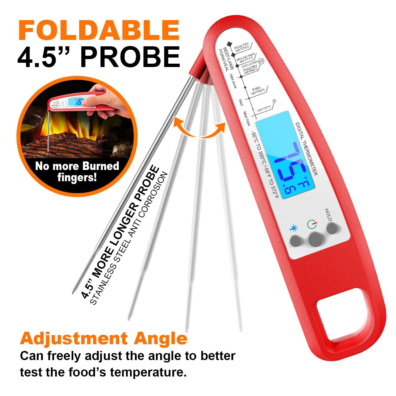 Digital Meat Thermometer, eSamcore Instant Read Cooking Thermometer Fast Accurate Food Thermometer w/ Bright LCD Display for Kitchen BBQ Grill Smoker [Chipotle]