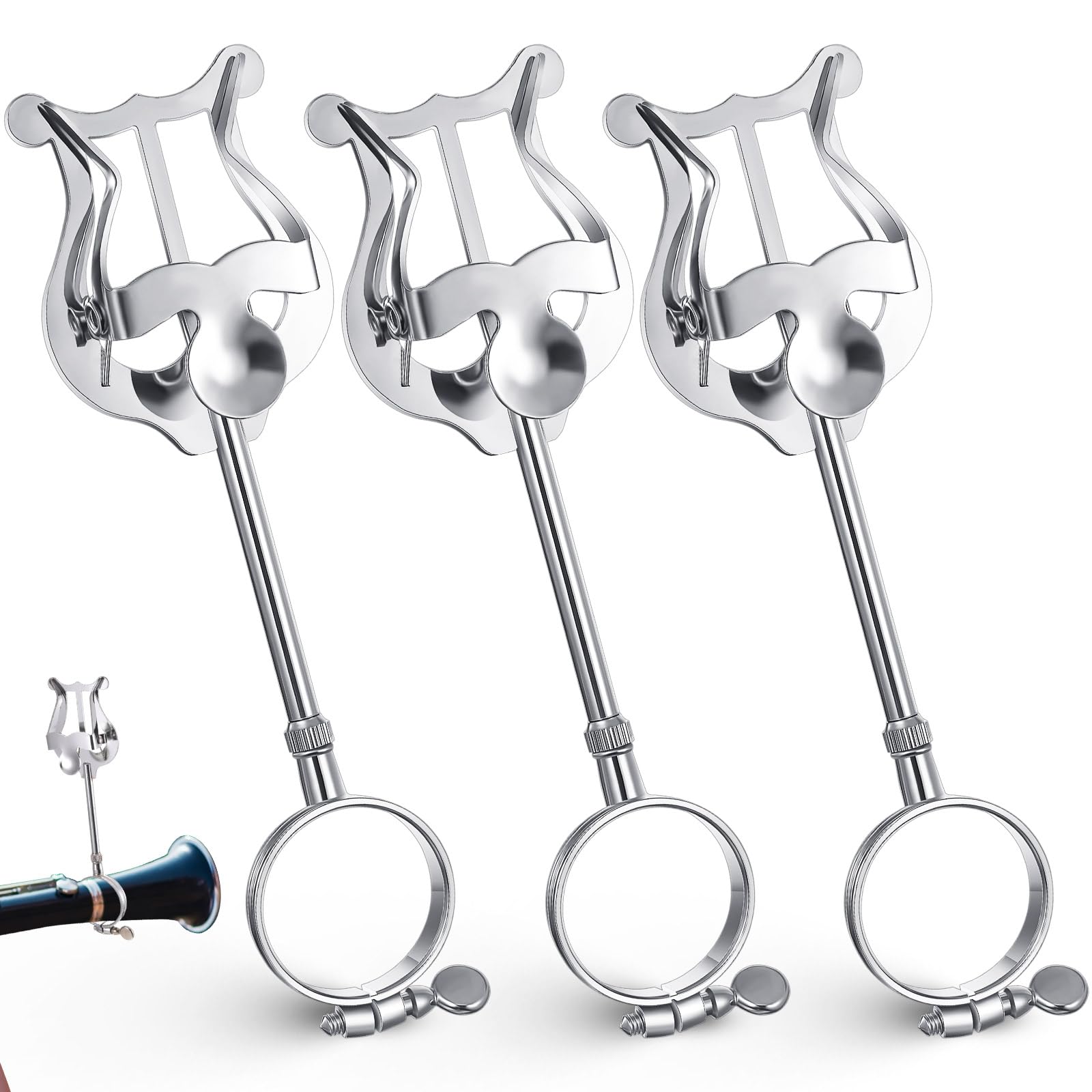 Photo 1 of Boao 3 Pcs Trumpet Lyre Instrument Accessories Music Sheet Clip Trumpet Marching Clamp on Lyre for Lyre Music Holder Marching Band Instruments, Silver (Clarinet Oboe)