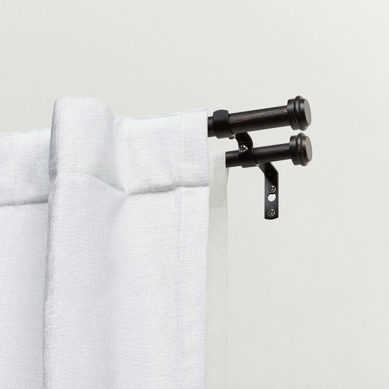 Exclusive Home Topper Double Curtain Rod and Finial Set, Oil Rubbed Bronze, 66″-120″
