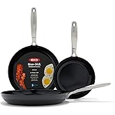 OXO Enhanced, 8" 10" and 12" 3 Piece Frying Pan Skillet Set, Healthy Ceramic Nonstick, PFAS-Free, Stainless Steel Handle, Dishwasher Safe, Oven Safe, Black